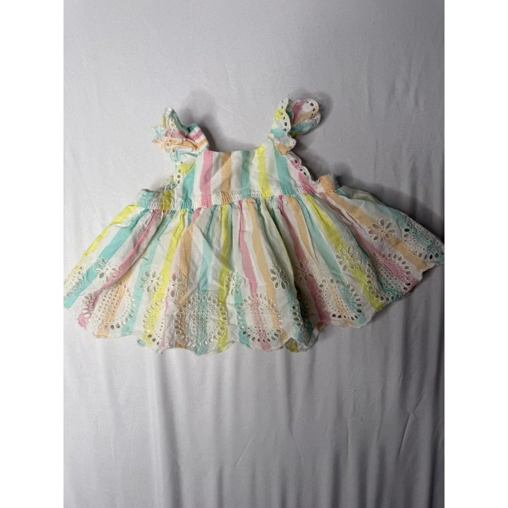 Baby Gap Rainbow Stripe Eyelet Dress 3-6 Months Pastel Summer